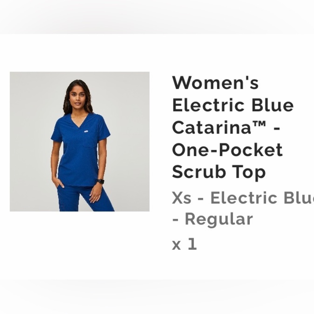 Figs Electric Blue One pocket scrub top